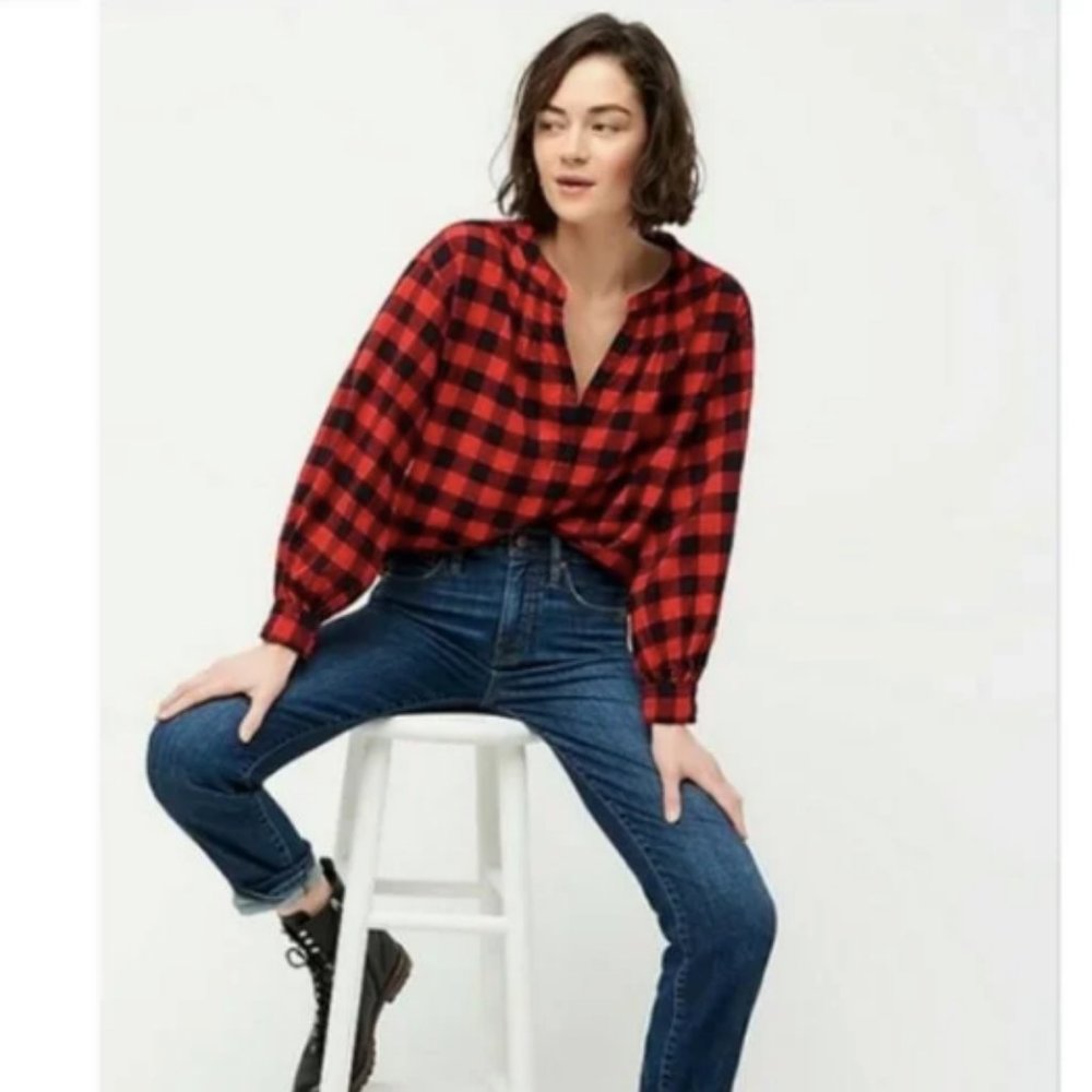 J. Crew Open V-neck Shirt In Buffalo Check Flannel